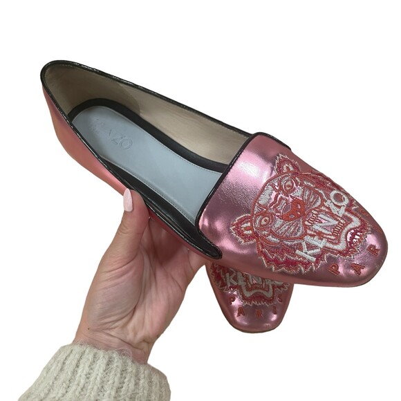 Kenzo Shoes - Kenzo Tiger Leather Embroidered Accent Loafers Pink 38.5 EU